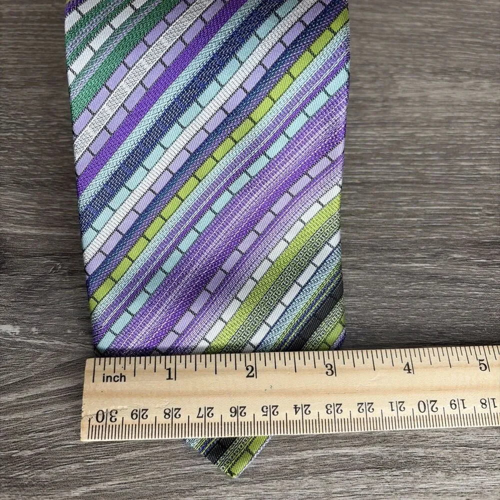 Missoni Geometric Striped Silk Necktie Purple Green Luxury Designer Italy 60